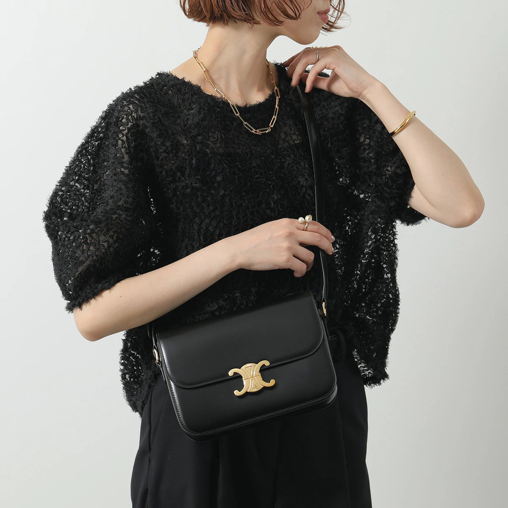 Celine Triomphe Shoulder Bag Leather Pouch Clutch Black